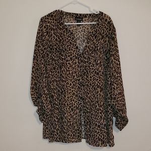 Animal print thin button up blouse
